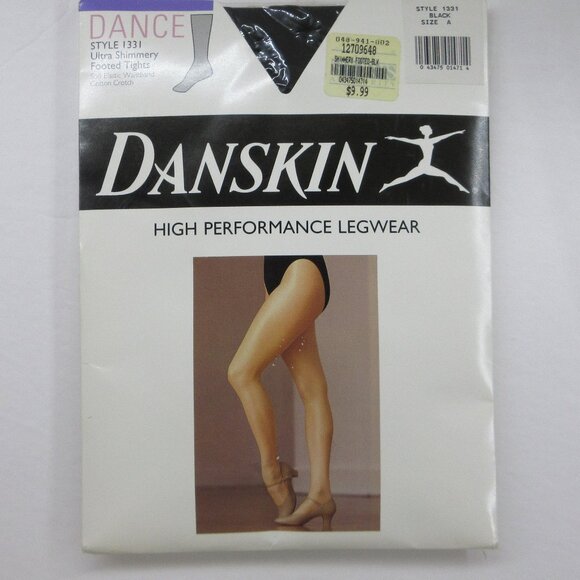 Danskin DANCE Legwear Style 1331 Size A Black Ultra Shimmery Footed Tights NEW - Picture 1 of 8